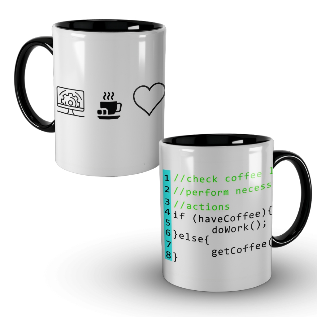 Caneca Preta Cerâmica Programador Geek Amo Programar GetCoffee Divertida Nerd