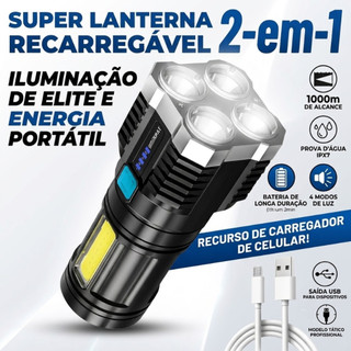 Lanterna Tática Led à Prova D’água 4 Núcleos Potente Usb Recarregável Resistente à Água