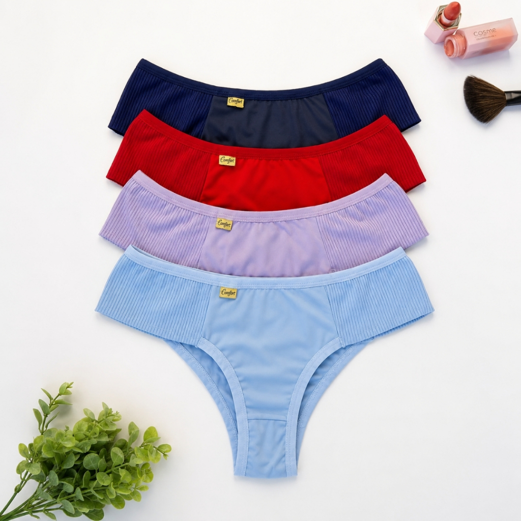 Kit 3 Calcinha Pala Dupla Cintura Alta Ribana Microfibra Premium Feminino Adulto Conforto Tanga