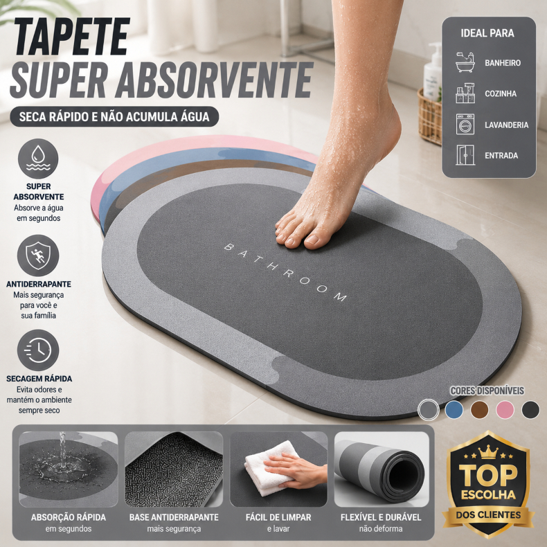 Tapete Banheiro Absorvente Antiderrapante Secagem Rápida Cozinha Lavável
