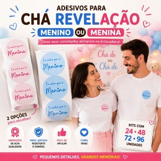 Adesivo redondo chá revelação menino menina/ etiqueta redonda personalizada tamamho 4x4