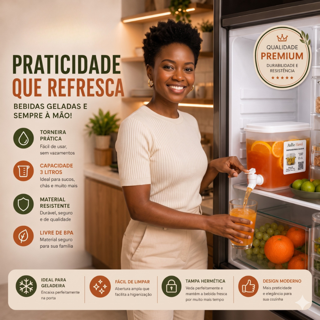 Suqueira Plástica 3 Litros Com Torneira Para Geladeira Suco Água Drinks Dispenser 3L Jarra Refresco Bebidas Festa