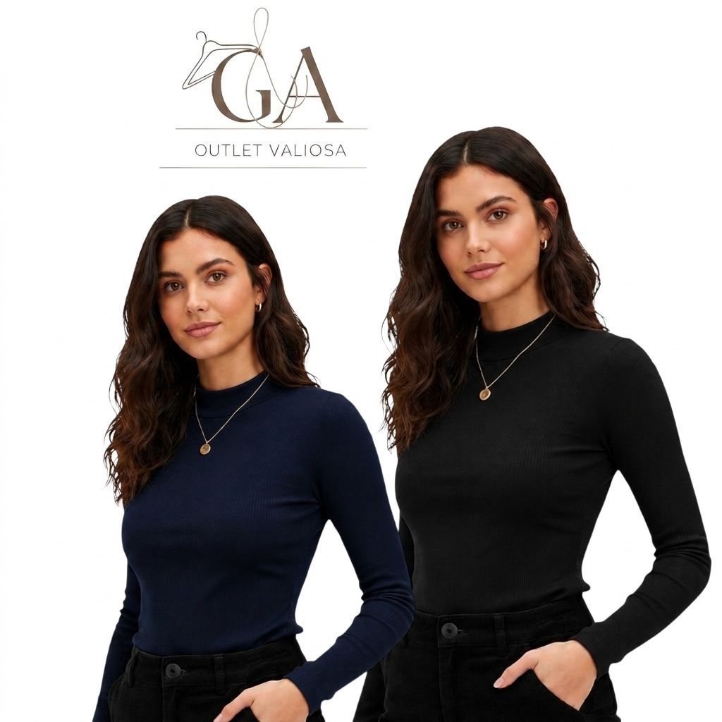 Kit 2 Blusa Feminina Manga Longa Confortavel  Gola Redonda Básica Canelada