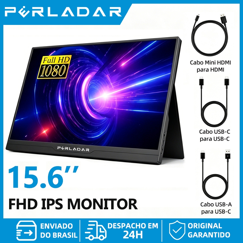 Monitor Portátil FHD 1080P para Jogos e Trabalho, Tela IPS 15.6 com Alto-falantes e Capa Protetora, Plug Play HDMI USB-C
