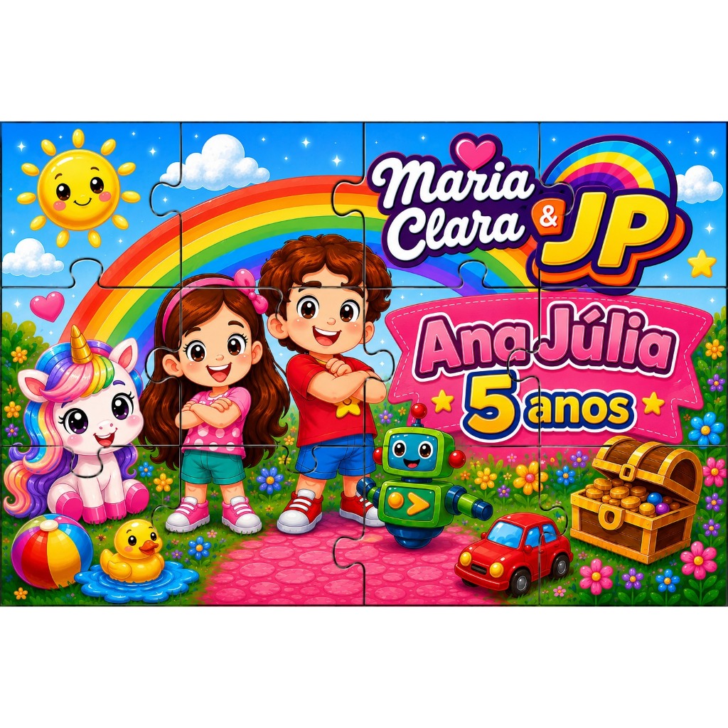 Kit Quebra-Cabeças MDF 10x15 Maria clara e jp Personalizado Nome e Idade | Lembrancinha de Aniversário Infa