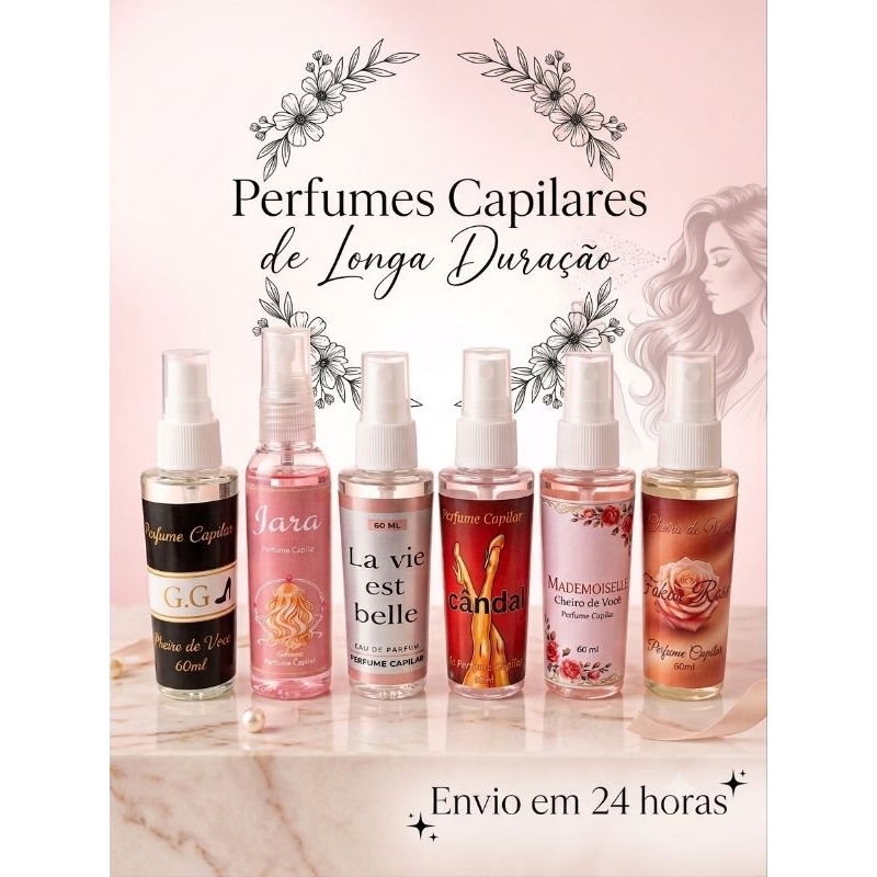 PERFUME PARA CABELO 60ML LONGA DURACAO BRILHO INTENSO ANTI-FRIZZ E FILTRO SOLAR PERFUMADO