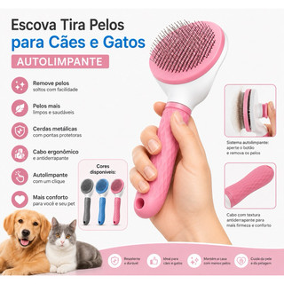 🐶🐱 Nova Escova Rasqueadeira Profissional Autolimpante para Cães e Gatos | Remove Pelos com Apenas 1 Clique