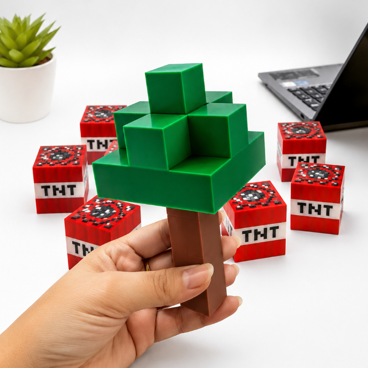 Árvore Decorativa Estilo Minecraft em Acrilico PLA | Acabamento Premium Para Caixas de Luxo Minecraft Arvore 3D 10cm