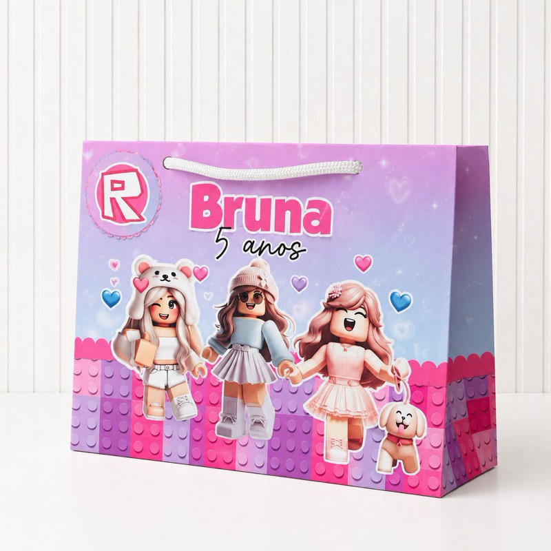 Sacolinha Média Personalizada Roblox Menina PEGUE E MONTE Lembrancinha Personalizada para Festa Aniversário