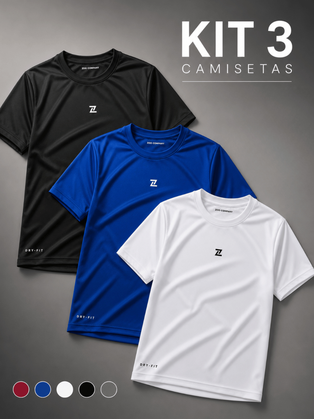 Kit 3 Camisetas Masculina Academia Dry Fit Corrida Esportiva Refletiva Plus Size G1/G2/G3