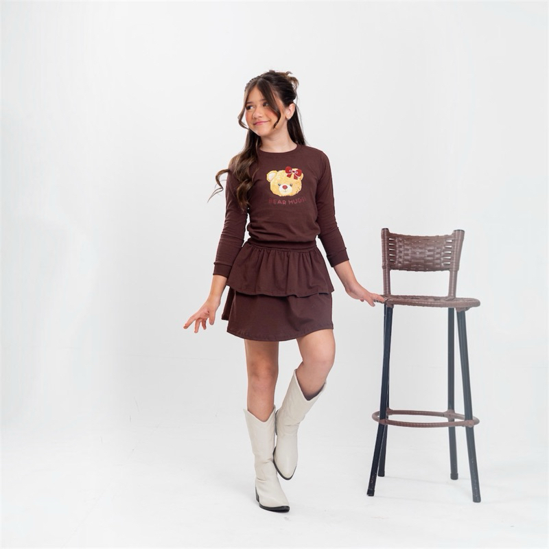 Conjunto Infantil Feminino Manga Longa com Saia Babados em estampas variadas 4 ao 8 anos