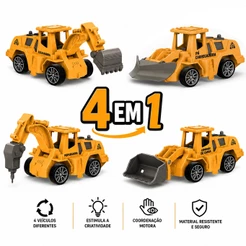 Kit 4 Carrinhos Brinquedo Didático de Montar Trator Caminhão