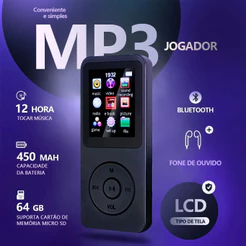 Reprodutor De MP3 Bluetooth 5.0 Estéreo Tela De 1,8 Polegadas Leitor De e-Books Com Alto-Falante Esportivo.