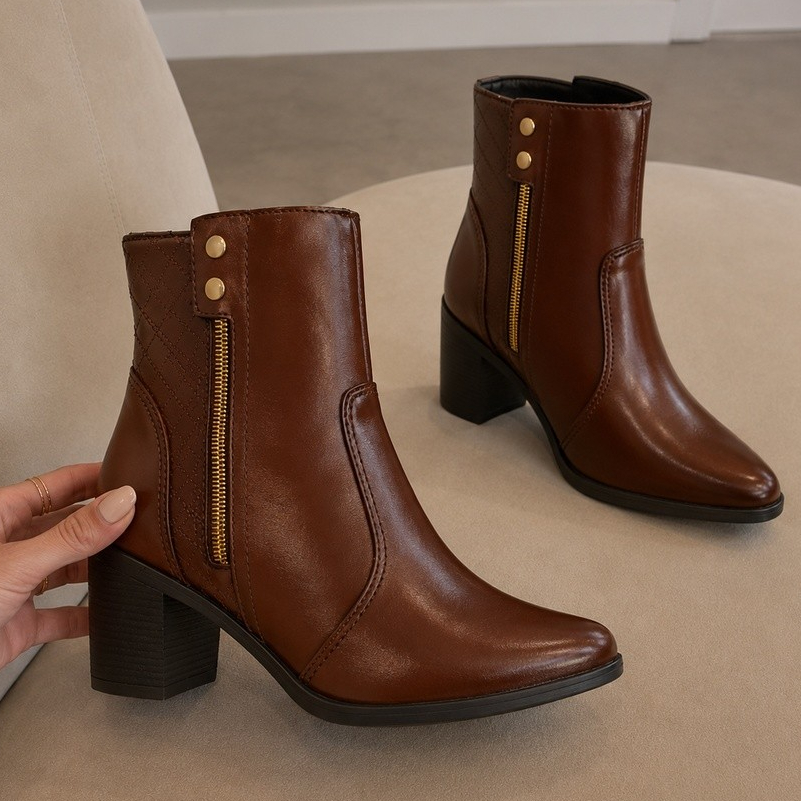 Bota Cano Curto Feminina Coturno Salto Médio Confortável ENVIO IMEADIATO