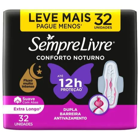 Absorvente Sempre Livre Noturno Suave com Abas 32 Unidades – Conforto e Proteção