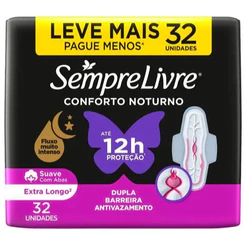 Absorvente Sempre Livre Noturno Suave com Abas 32 Unidades – Conforto e Proteção