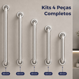 Kit 2 Barra Apoio 60cm 40cm 80cm Antiqueda Inox Banheiro Escada Corrimão Suporte Idosos Alça PCD