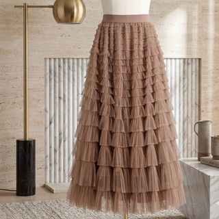 Saia Midi Tule Babados Saia Cristã Evangélica Midi/Maxi Saia Modesta Princesa Saia longa Babados Luxo Expiabel