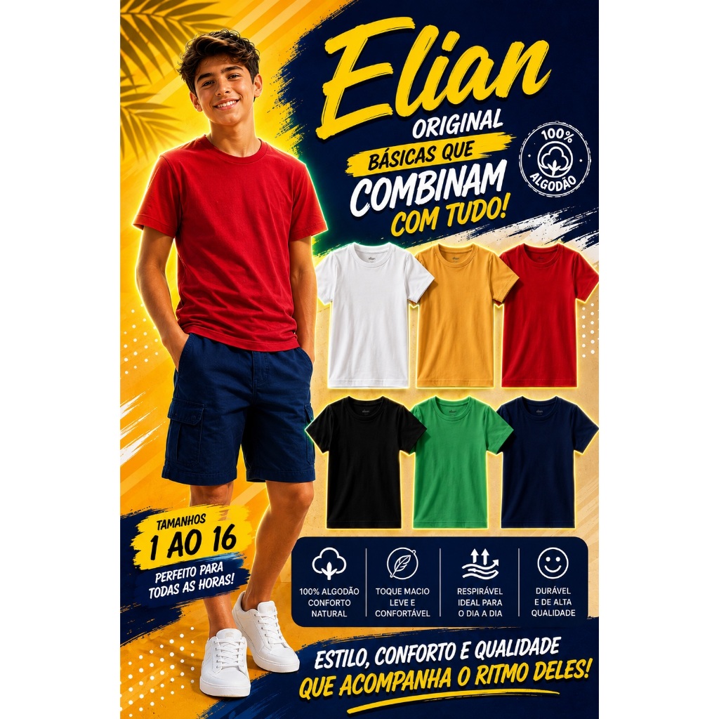 Camiseta Blusa Básica Infantil Menino Masculina Elian Algodão 1 ao 16 Promoção