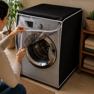 Capa para Máquina de Lavar Impermeável Com Zíper TranparenteTamanho GG Lavanderia