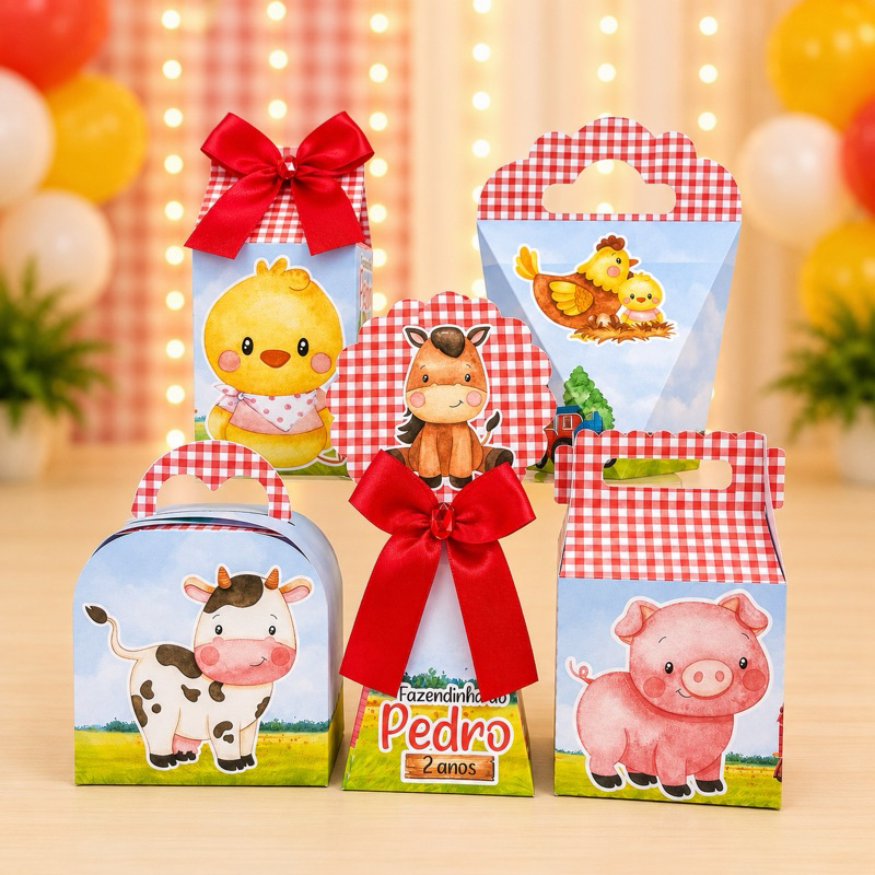Kit Festa Fazendinha Menino Caixinhas para festa infantis lembrancinhas de aniversario mimos decoração personalizados