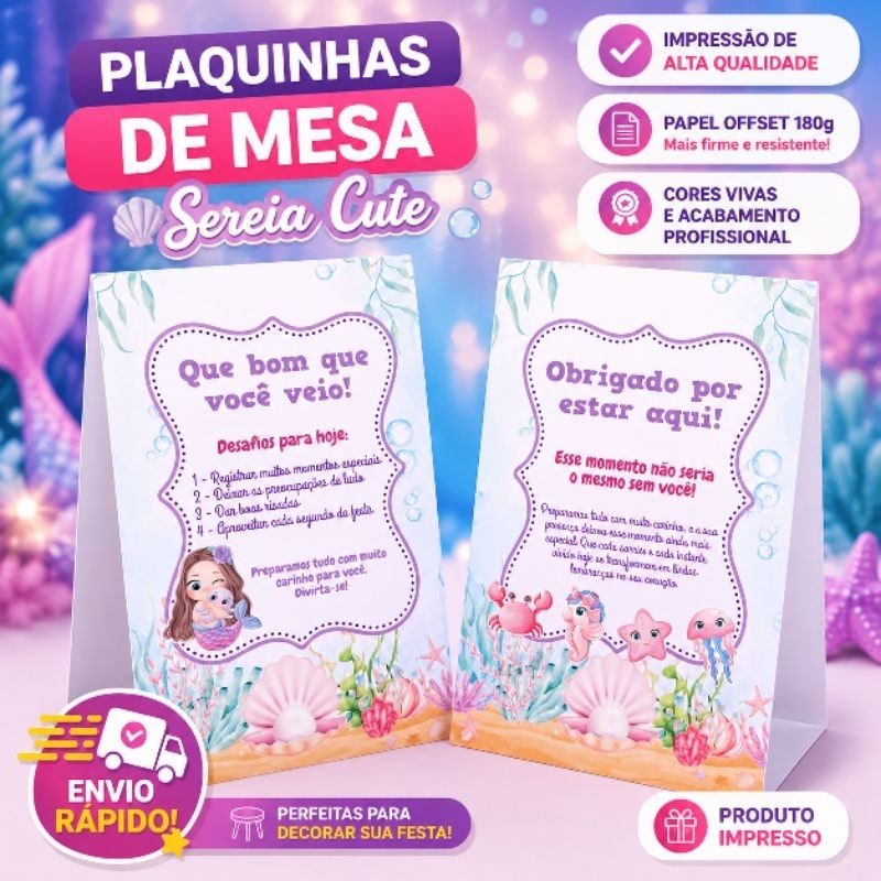 ENVIO RÁPIDO Kit 20~30 Plaquinha de Mesa Sereia Cute Personalizados Festa Lembrancinha Aniversário Infantil Chá de Bebe