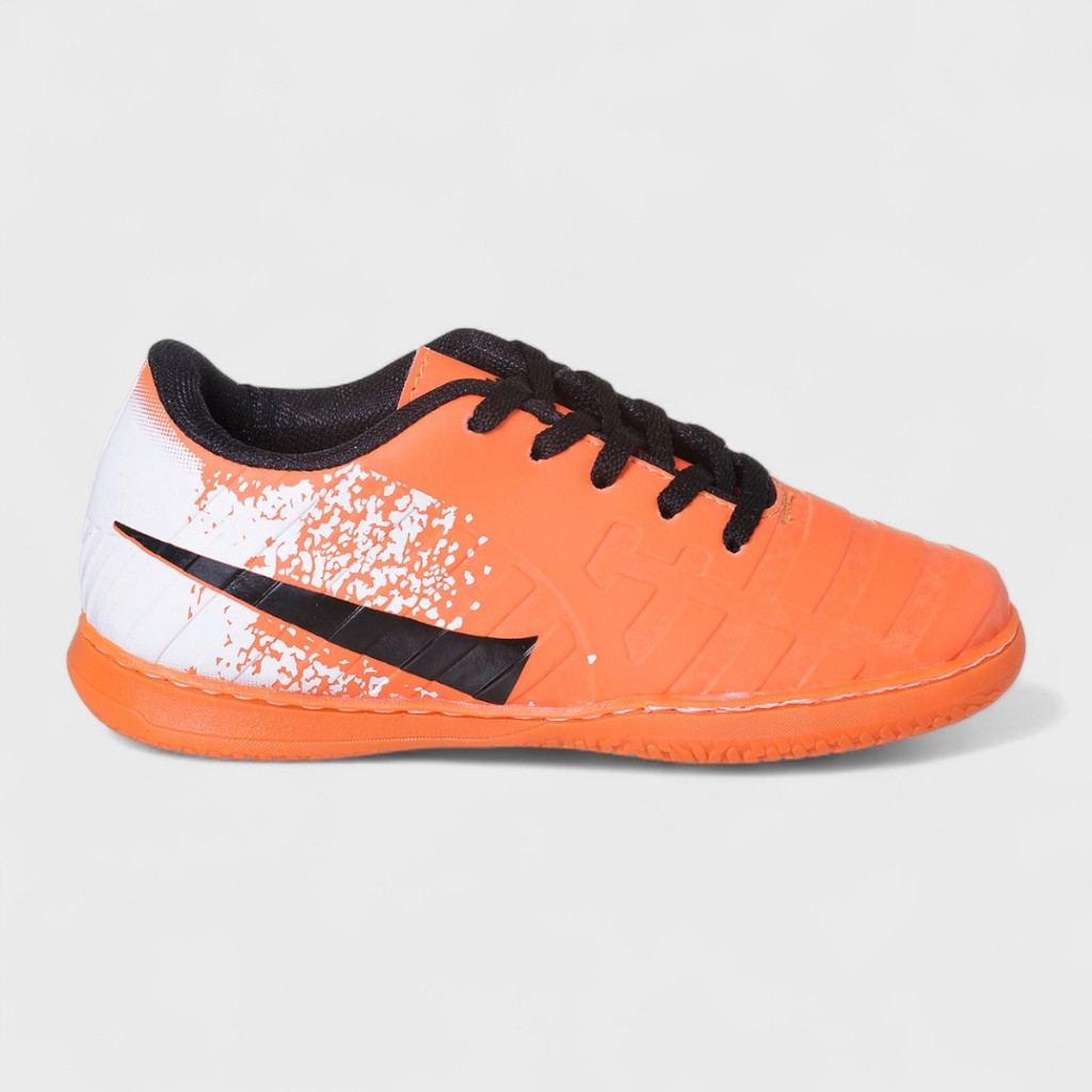 Tênis Chuteira Futsal Infantil Meninos Futebol De Salão Reforçada Original Laranja