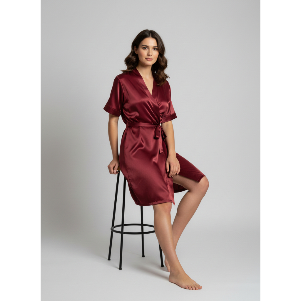 Robe Roupão Hobby Cetim VermelhoMarsala Bordado Noiva Madrinha Dama de Honra Daminha Mãe Irmã da Noiva Casamento P ao G3