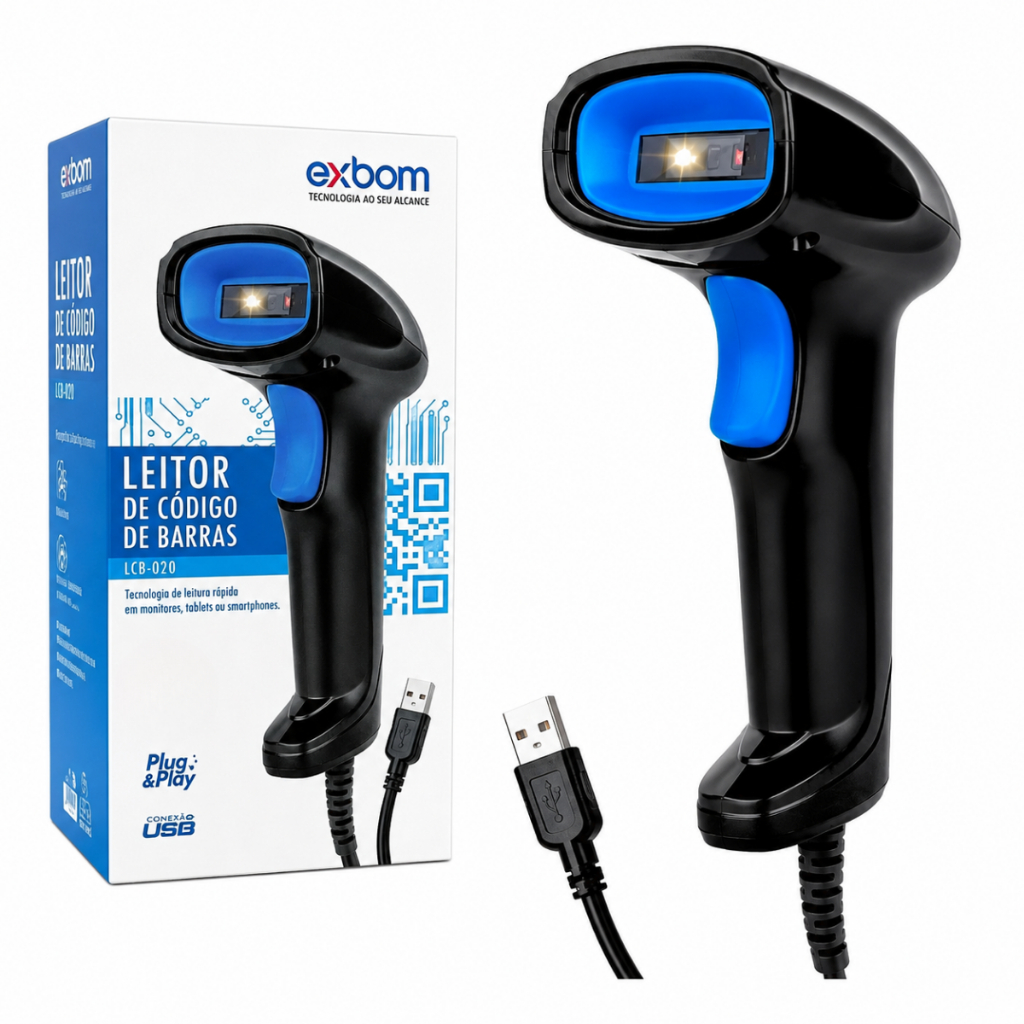 Leitor Código Barra Com Fio Usb Laser Bipador Scanner Boleto Mão 1d Preto Bar Code Linear Bateria