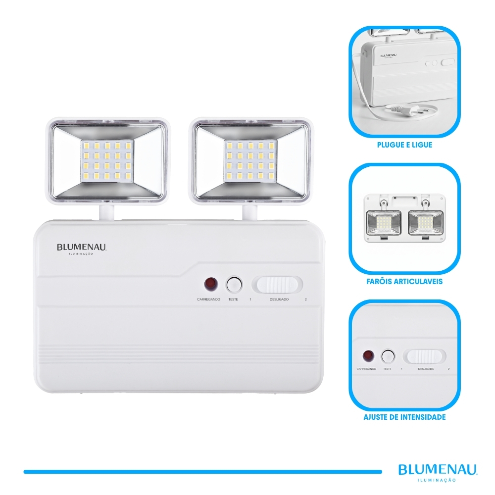 Luminária de Emergência LED 1200 Lumens 2 Faróis Bivolt até 250m² Blumenau Iluminação