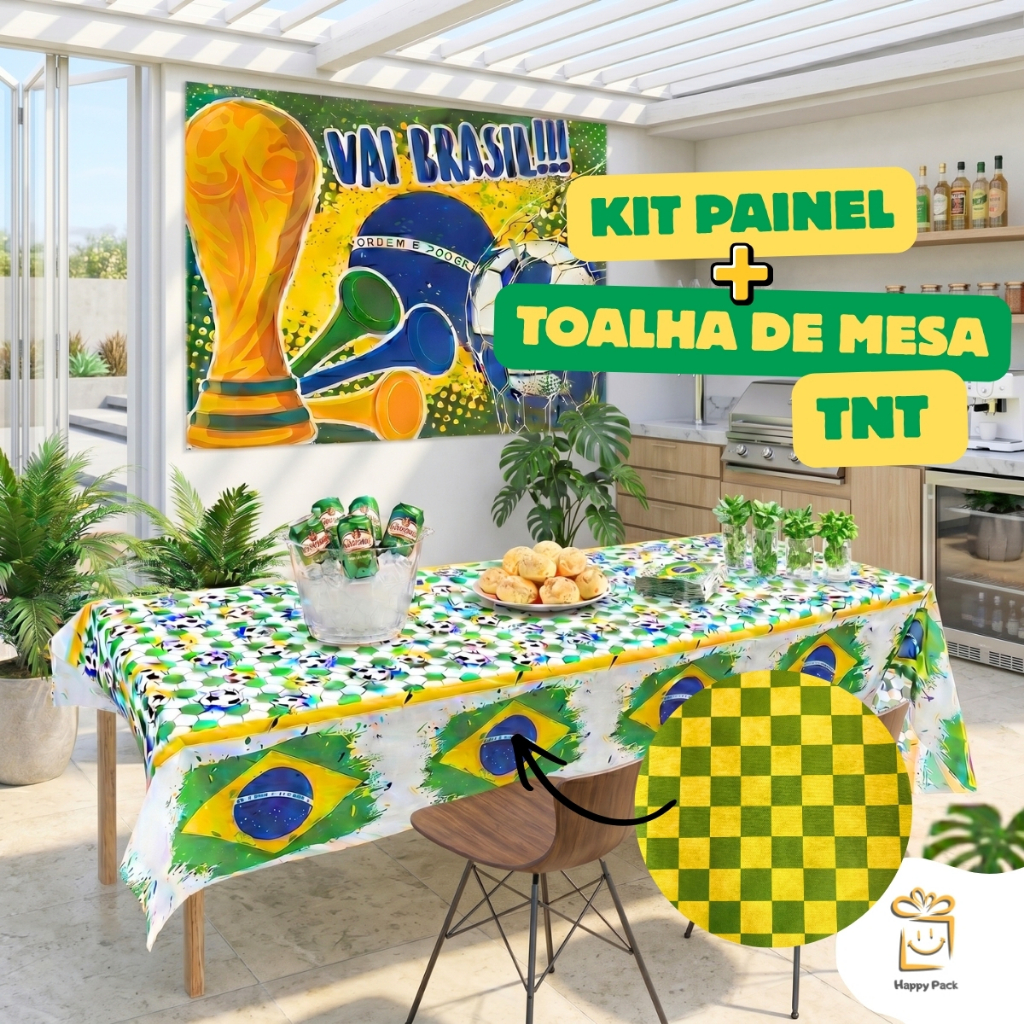 Kit Painel Brasil + Toalha de mesa TNT Brasil Copa do mundo 1 a 5 metros