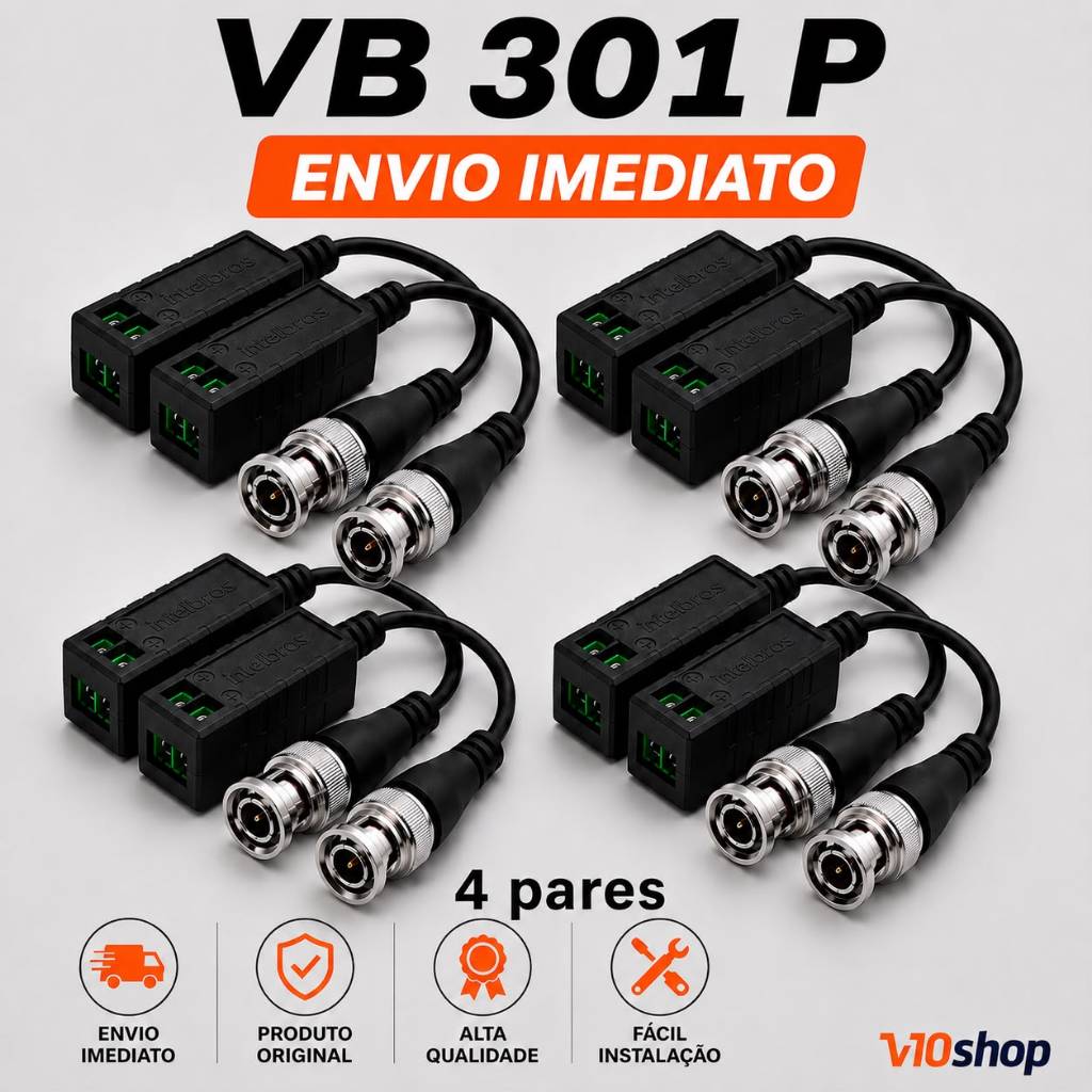 4 Balun Passivo Vb 301P Transmissão Vídeo 4K, HD, Full HD, 4MP Camera Intelbras conector BNC Macho