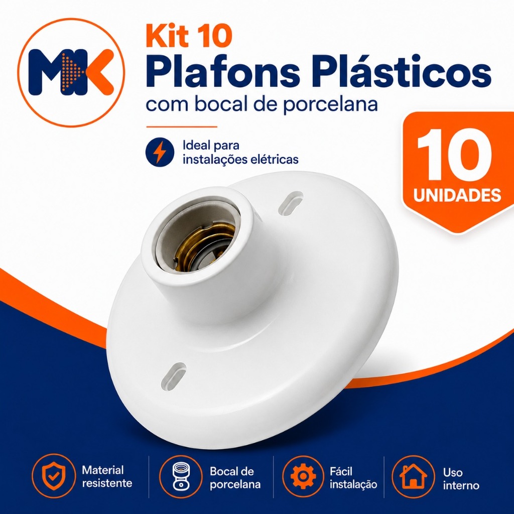Kit 10 Plafon de Teto Branco E27 Bocal Soquete de Porcelana Suporte Base para Lâmpada 110V 220V