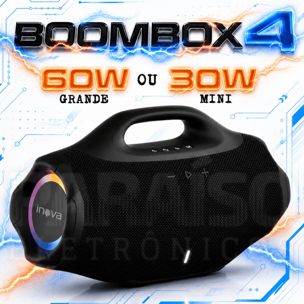 Boombox 4 Caixa de Som 60W / 30W Potente Inova Bluetooth Premium Rádio FM Pen Drive Prova d'Água TWS