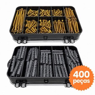 Kit 400 Peças Parafusos e Buchas com Organizador Multiuso Maleta Marcenaria Chipboard Phi…