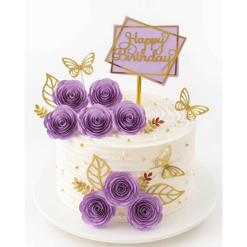 KIT TOPO DE BOLO flores lilas LUXO BORBOLETAS