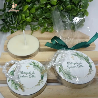 10 velas perfumadas e Mini terço lembrancinha de batizado l