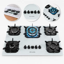 Cooktop Mueller Fogão Branco 5 Bocas Tripla Chama Bivolt Mesa em Vidro Acendimento Automático