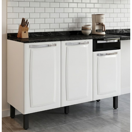 Balcão Cozinha Itatiaia Rose 3 Portas 1 Gaveta Branco/Preto IG3G1-105