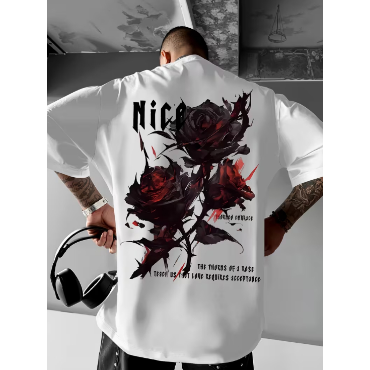 Camiseta Oversized Streetwear Masculina Feminina Aesthetic Gringa Estampa Rosa Dark Cyber Grunge