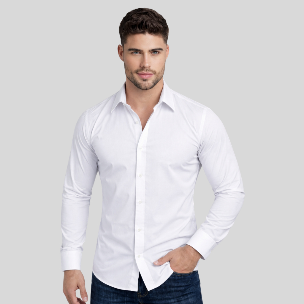 Camisa Social Masculina Slim Fit Elastano Conforto Premium
