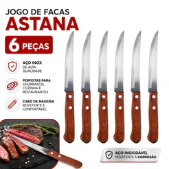 Jogo De Facas Astana 6 Peças Aço Inoxidável Casutil Para Cozinha Churrasco Restaurantes Casa