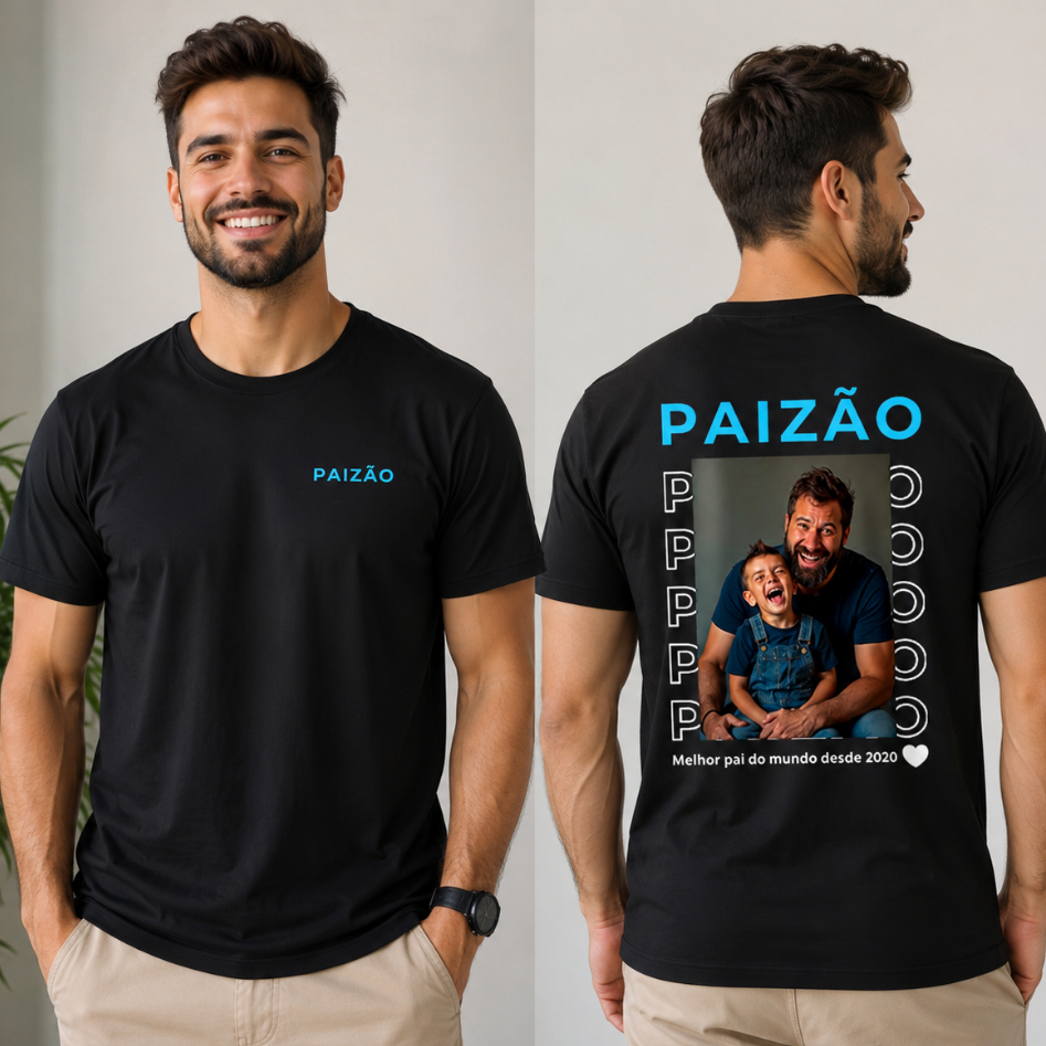 Camiseta Personalizada Paizão com Foto Dia dos Pais Presente Melhor Pai do Mundo Desde ? (ano)