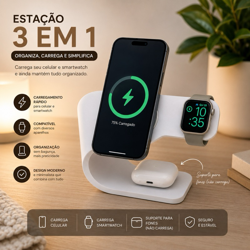 Suporte Dock para Carregador MagSafe iPhone 13 a 17 , Apple Watch e AirPod