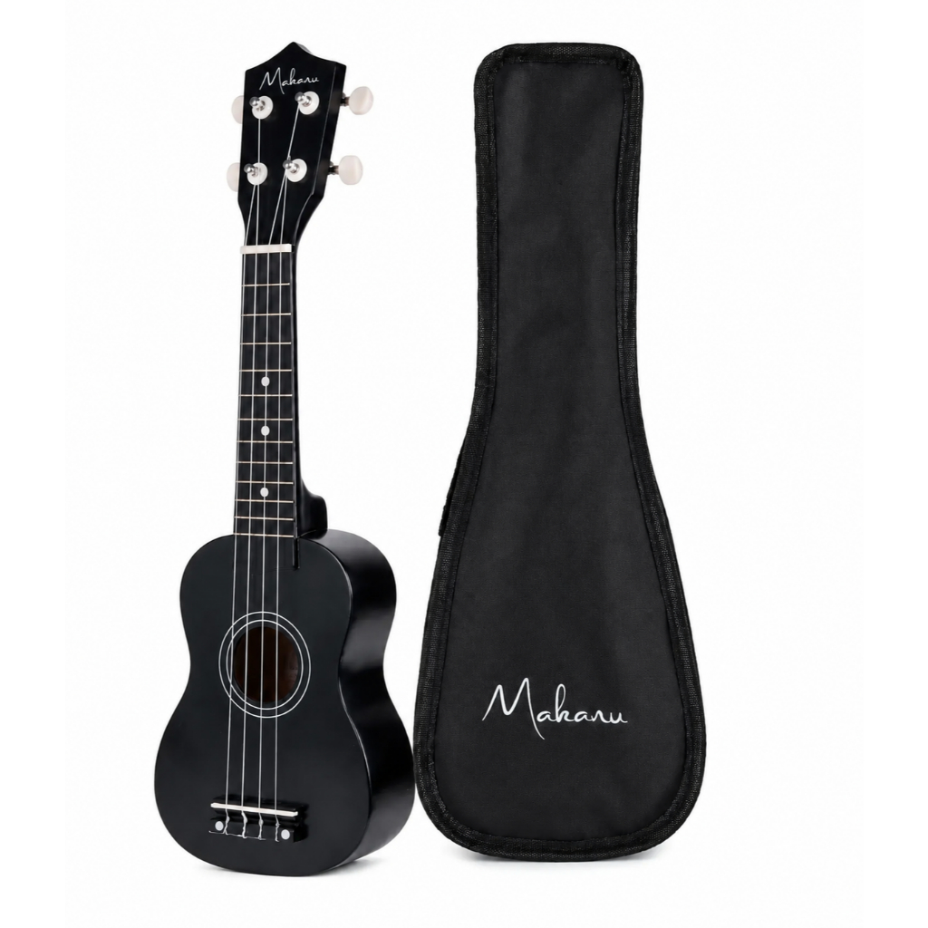 Ukulele Soprano Infantil Instrumento Musical 4 Cordas Kit Com Capa Afinador Digital 3 Palhetas Cor Preto
