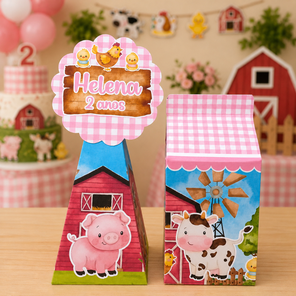Kit Personalizado FAZENDINHA ROSA | Lembrancinhas Festa Infantil | Caixinhas | Aniversário
