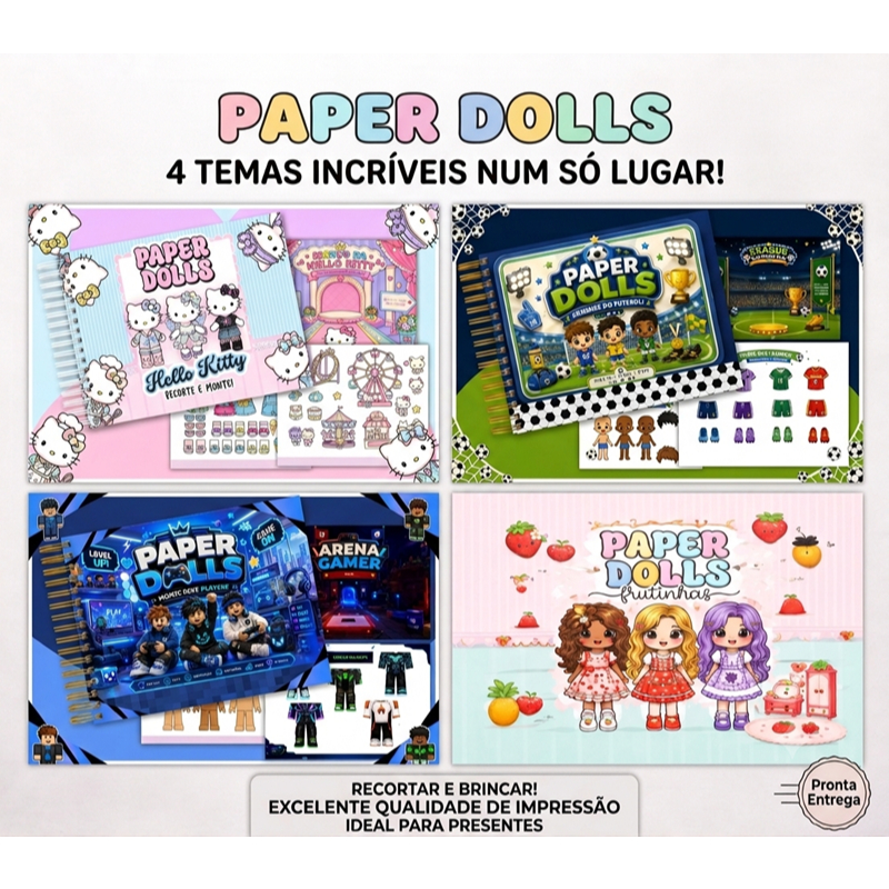 ENVIO RÁPIDO - Livro Paper Dolls Temas Diversos | Livro de Bonecas para Recortar e Vestir |Capa Dura ou Folhas Soltas A5