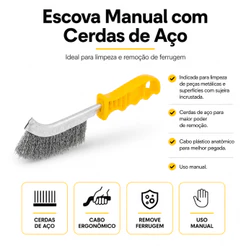 Escova Manual Cerdas de Aço Cabo Plástico Limpeza de Peças Vonder