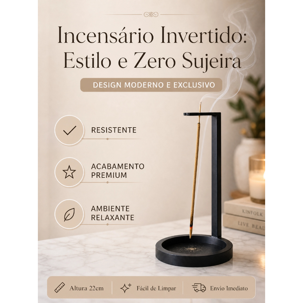 Imagem Incensário Invertido Moderno 22cm | Porta Incenso Decorativo Efeito Cascata Zen | Sem Sujeira | Ambiente Relaxante