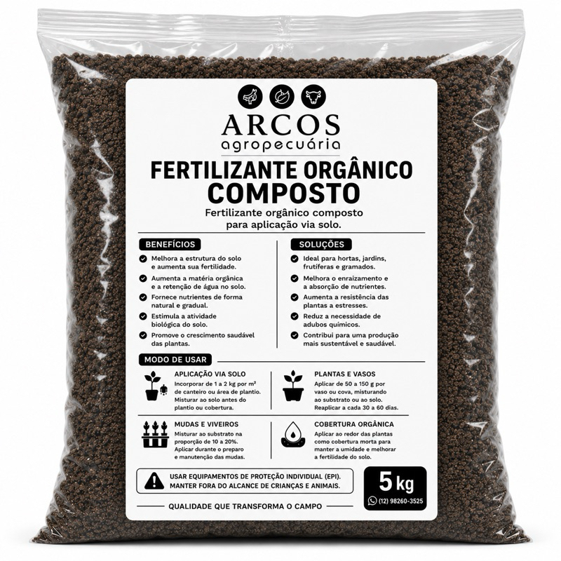 Fertilizante Composto Orgânico | Adubo Orgânico Natural para Hortas, Jardins, Vasos, Frutíferas e Gramados